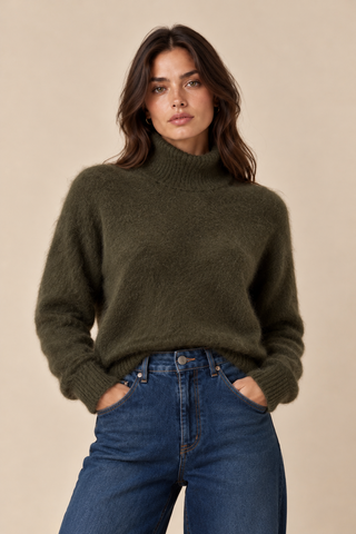 Pull col roulé - kaki