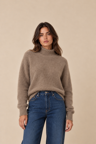 Pull col roulé - beige