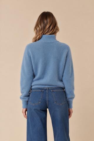 Pull col roulé - bleu