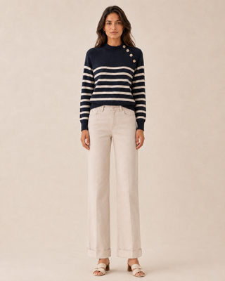 Jean droit à revers beige