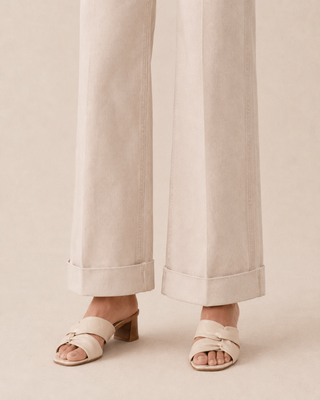 Jean droit à revers beige