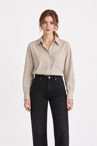 Chemise beige à rayures